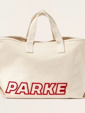 Canvas Tote Bag with Red 'PARKE' Accent - Cream